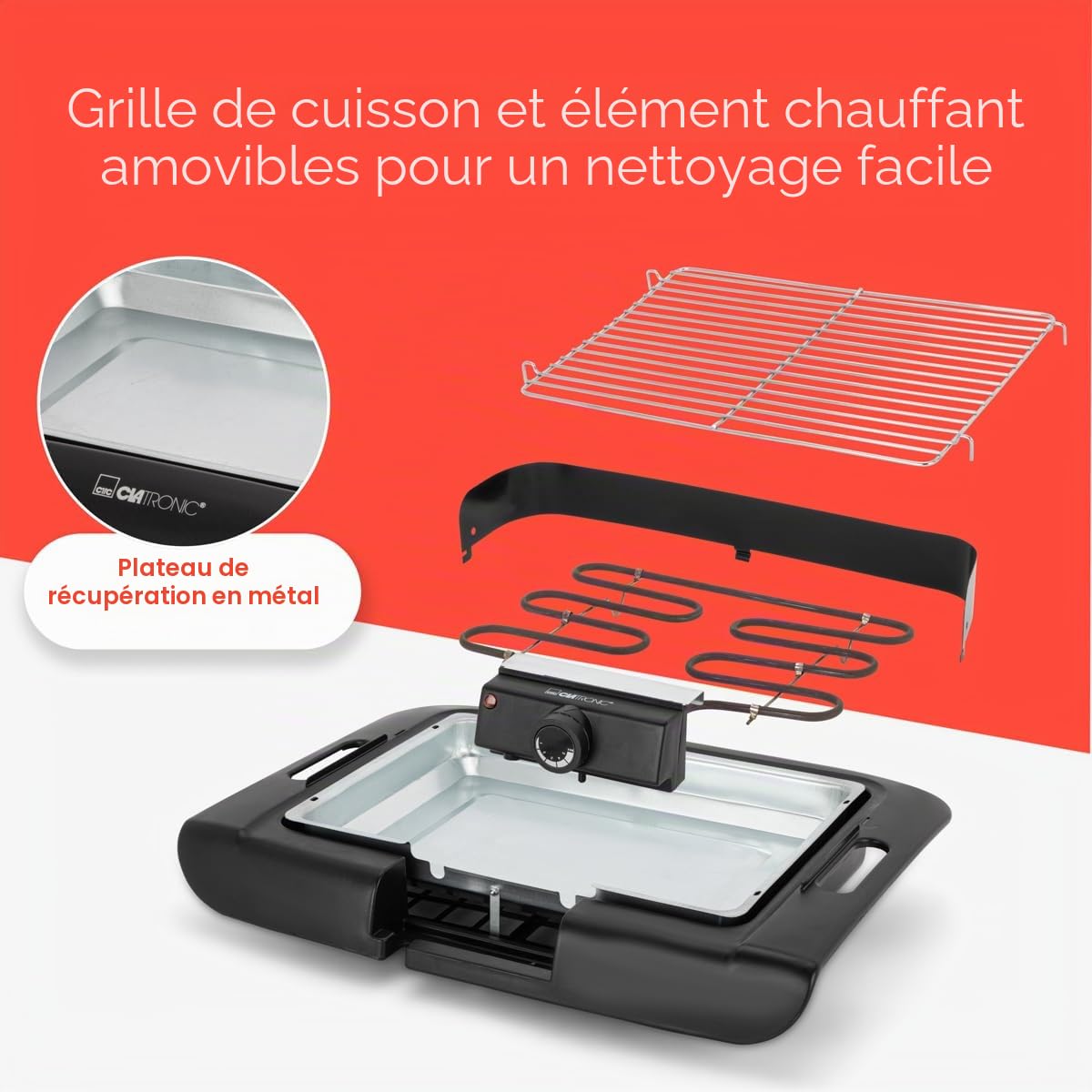 Barbecue de table Clatronic | Barbecue électrique | Balcon & cuisine | Barbecue électrique avec pare-vent | Barbecue avec grille chromée | Barbecue de table avec boîtier Cool Touch | BQ 3841