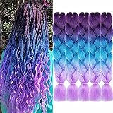 AIDUSA Ombre Braiding Hair Purple to Blue Braiding Hair Extensions for Braids 5pcs Synthetic Purple to Blue to Light Purple Braiding Hair Mermaid Hair Braid Hair (#56 Purple to Blue)