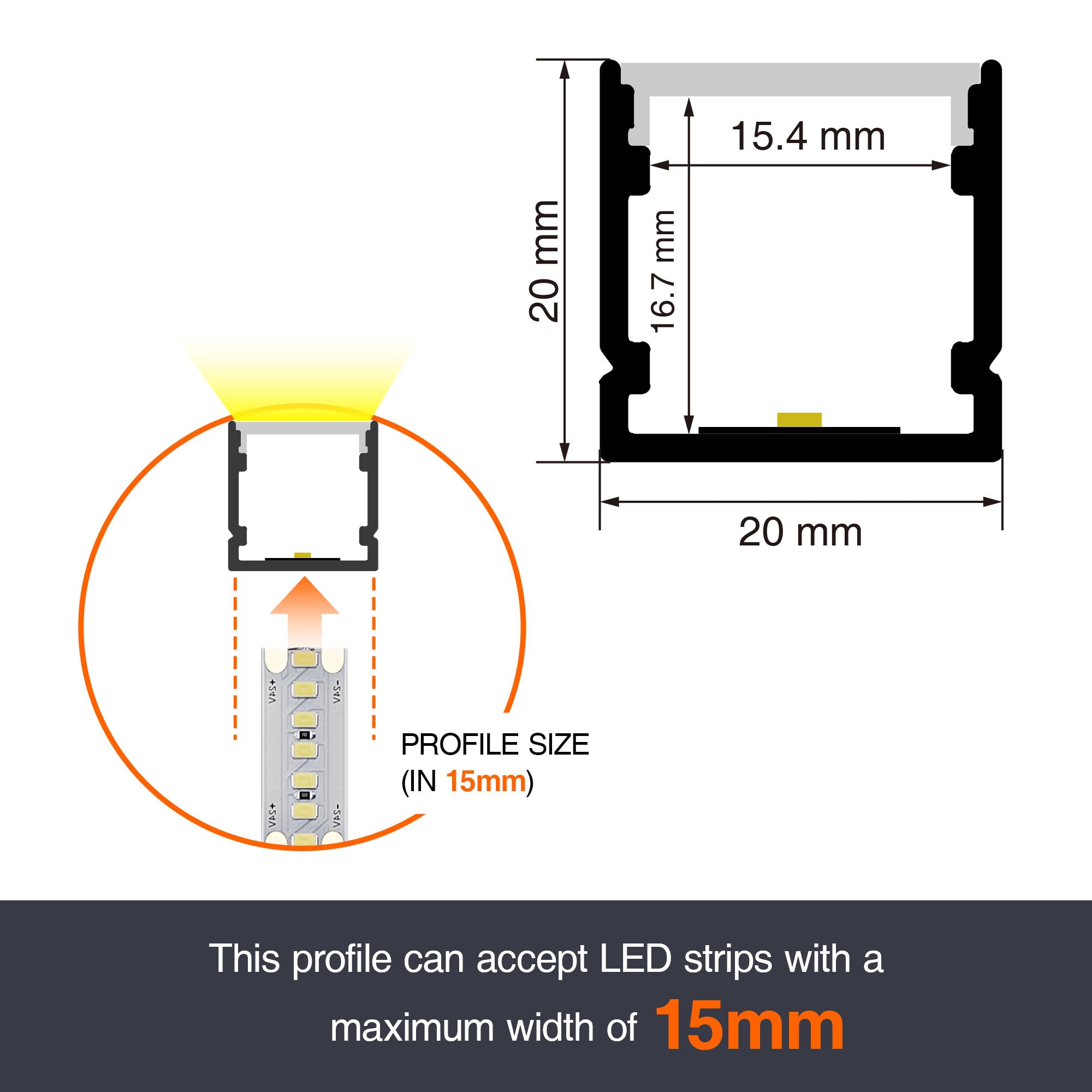 Profil LED 2m×30 z aluminiumu w kształcie U z mleczno-białym pokryciem, kanał z dyfuzorem, szyna aluminiowa do taśm LED, listwa aluminiowa do profili LED, kanał świetlny z taśmą LED i