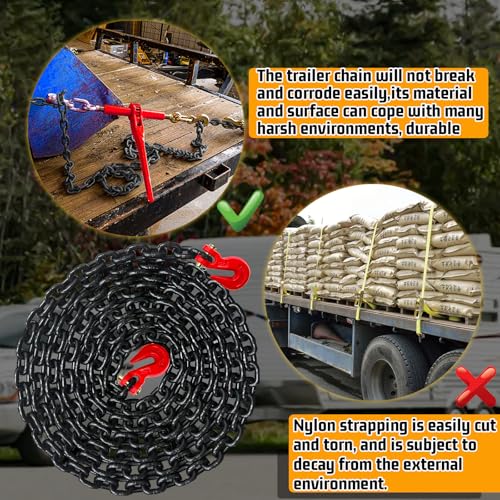 Image of 5 /16 inch Binder Chain,15FT Trailer Safety Chains with Clevis Grab Hooks, 4:1 Safety Factor, 4,900 lbs Safe Working Load | Heavy Duty Chain for Towing,Transporting,Logging(EP Black)