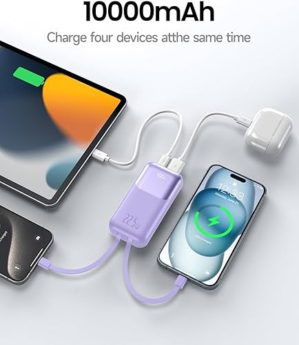 Miniatura 4 de Cargador portátil de 10000 mAh, cargador de teléfono pequeño, cargador de energía de carga rápida, mini batería externa con cable integrado,