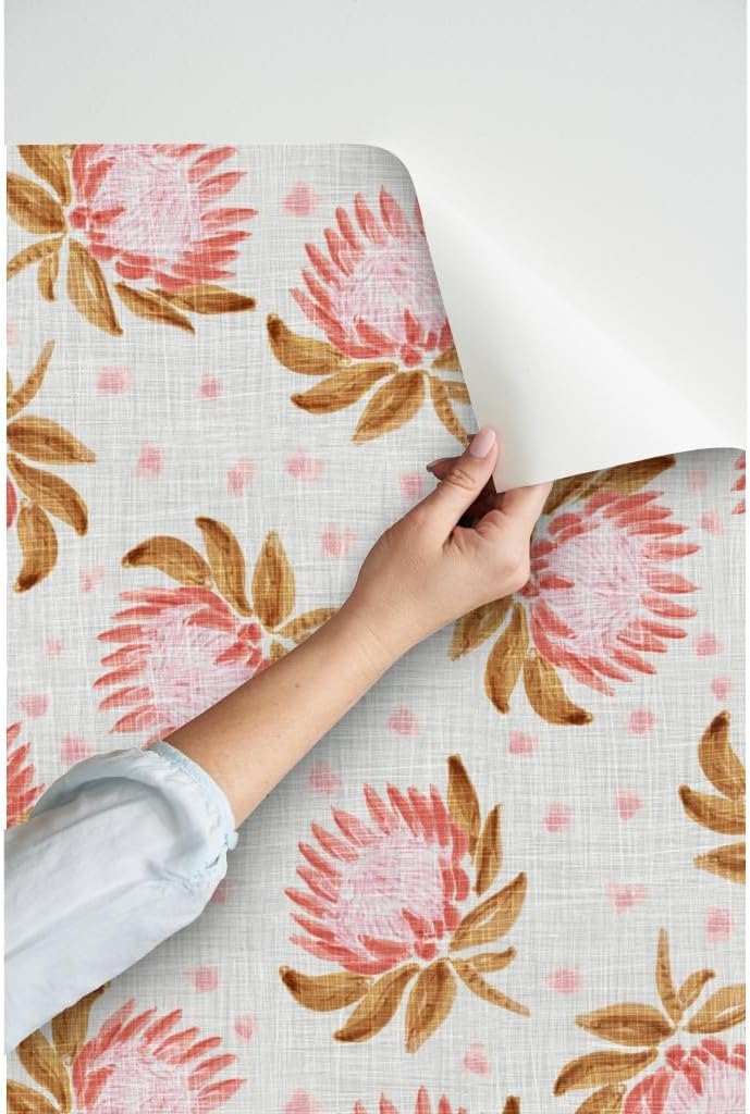 Peel & Stick Wallpaper 3ft x 2ft - African King Protea Light Pink Silver Mauve Polka Dot Floral Custom Removable Wallpaper by Spoonflower