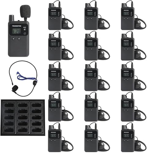 AGJ Wireless Tour Guide System, Tour Guide Microphone and Speaker, Tour Guide Headsets 1 Transmitter 15 Receivers 1 Charger Court Church Translation System for Factory School