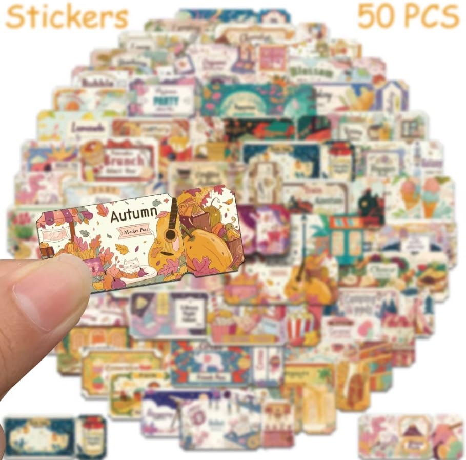 Amazon.co.jp: 50枚 ステッカー チケット風 レトロ おしゃれ かわいい
