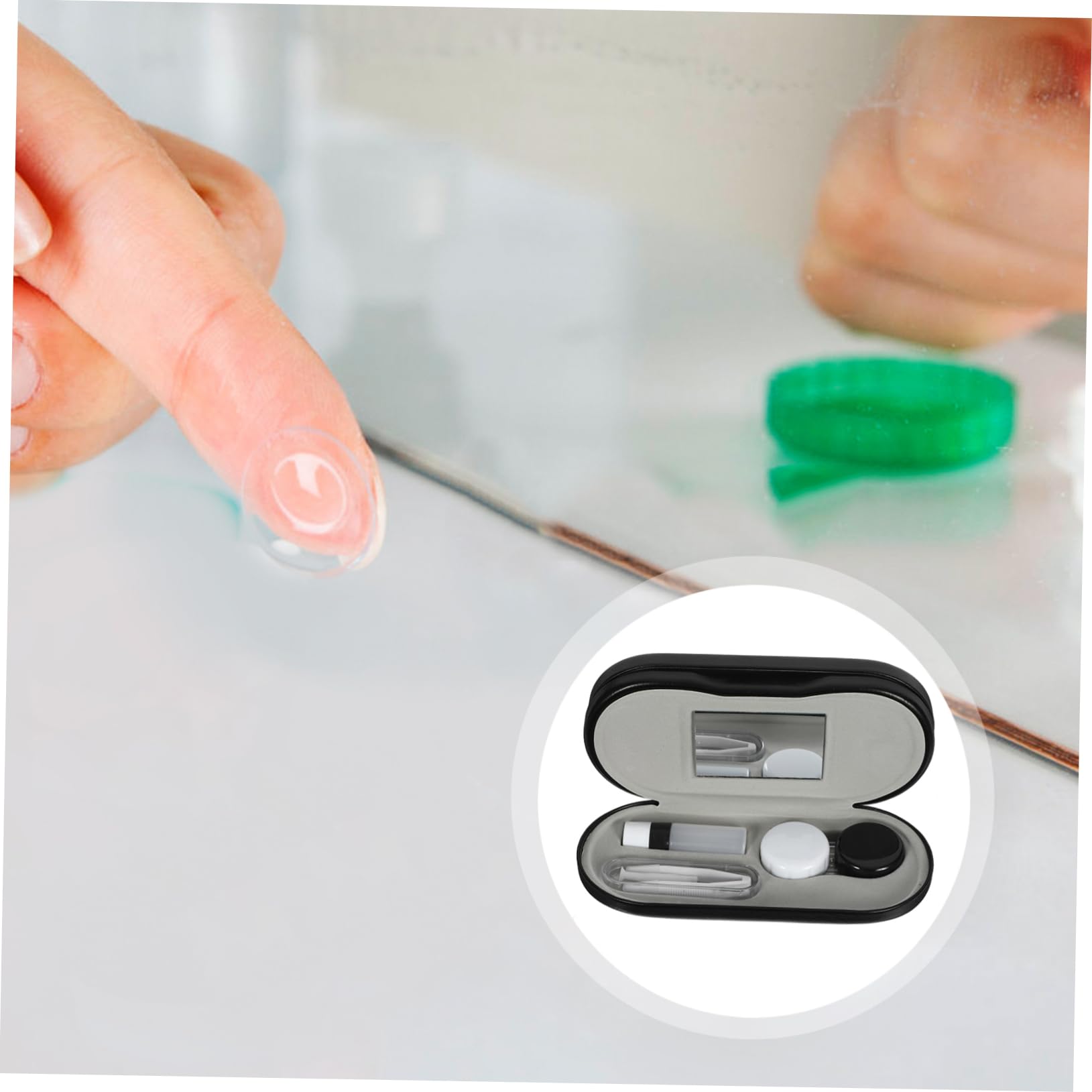 minkissy Kleines Kontaktlinsenetui aus Pu Leder und Kunststoff mit Doppelter Aufbewahrung für Brillen und Kontaktlinsen Leicht und Kompakt für Rucksack oder Tasche