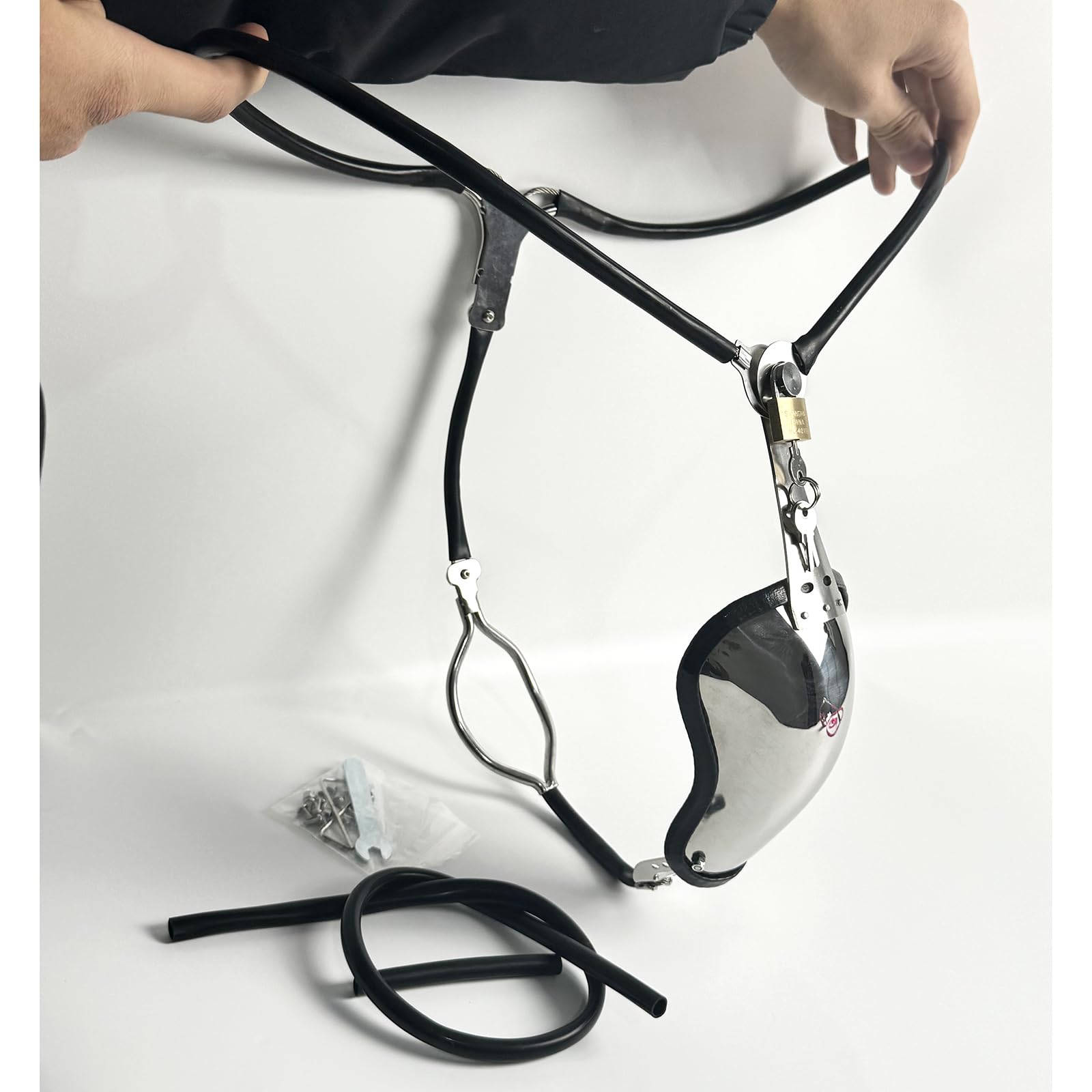 Ceinture de Chasteté Homme Acier Inoxydable Réglable Noire 60-90cm Cage à Pénis Fétichiste BDSM Dispositif de Queue Invisible