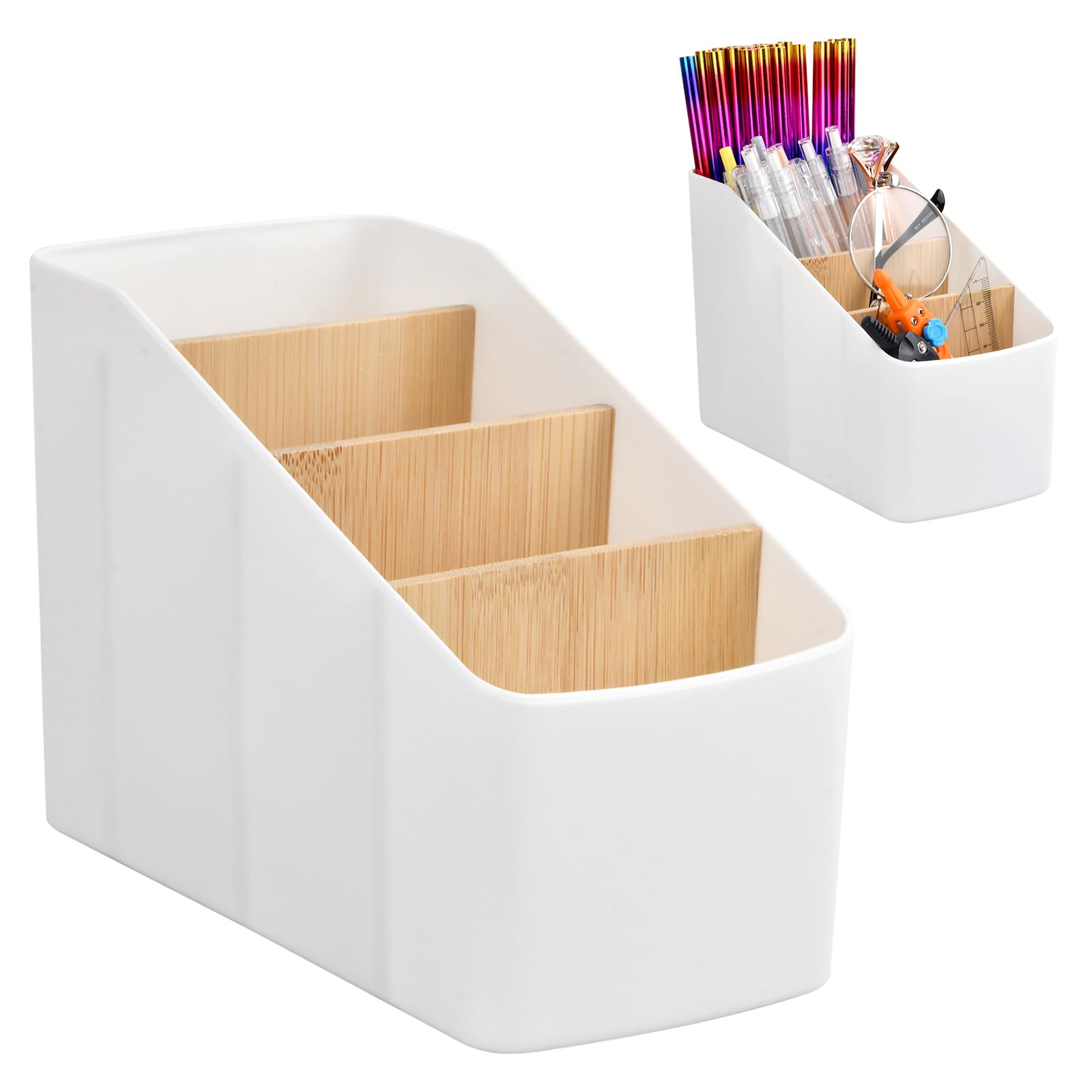 Ziyonix Desk Organiser, Remote Control Holder with 4 Compartments Detachable, Pen Organiser Makeup Organizer Multifunctional Storage for Pens, Remotes Office Supplies, Makeup Brush (White)