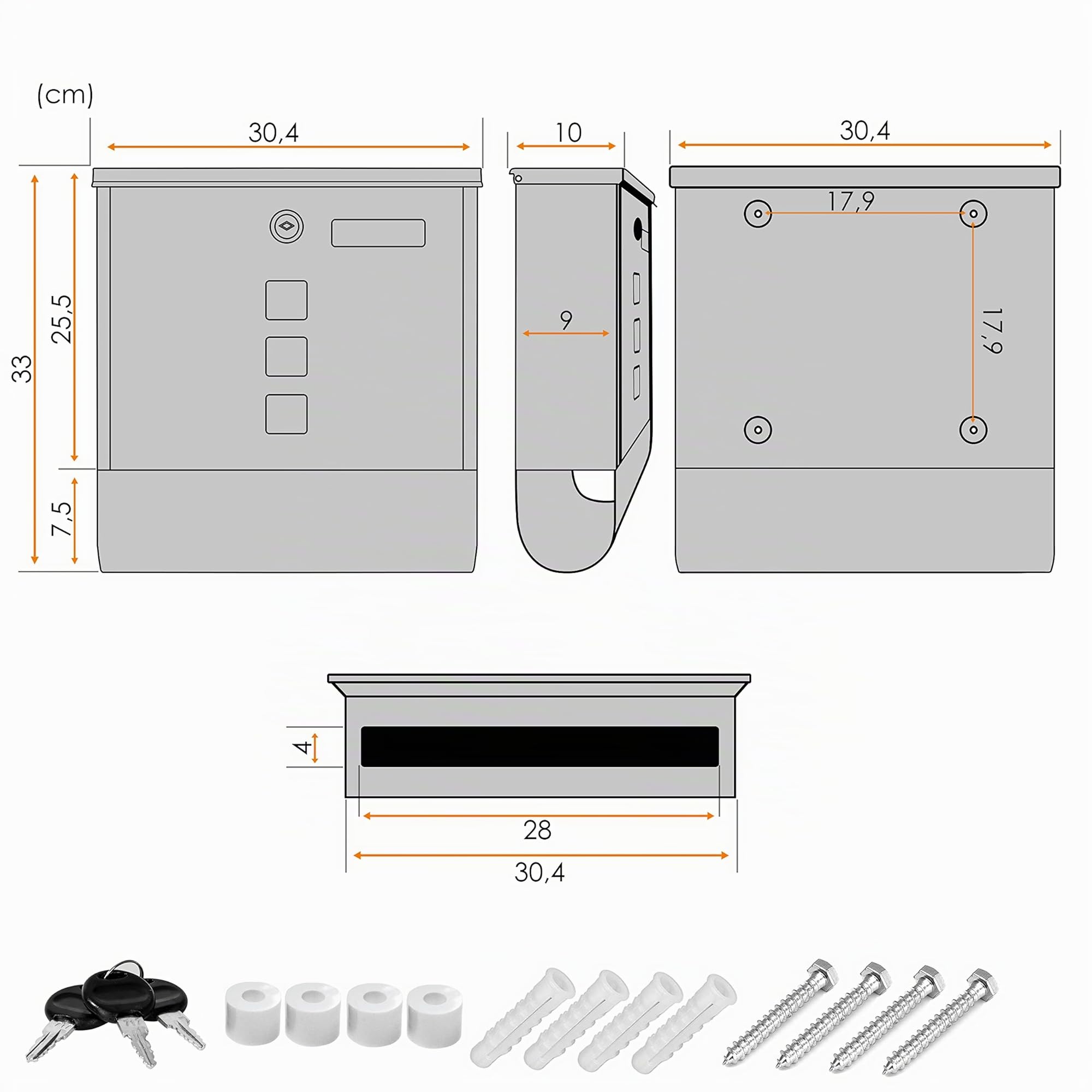 KESSER® Buzón de Acero Inoxidable con Placa de Nombre para el Compartimento del periódico, Ventana de visualización, Cepillado, con Cierre de 3 Llaves, con Recubrimiento, Negro/Plata