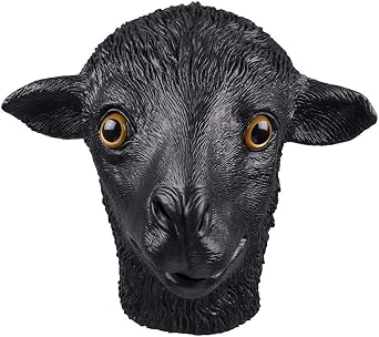 HENGYUTOYMASK Black Sheep Animal Latex Mask, Farmyard Full Head Ram Carnival Party Mask Halloween Costume Masqurade Party Cosplay