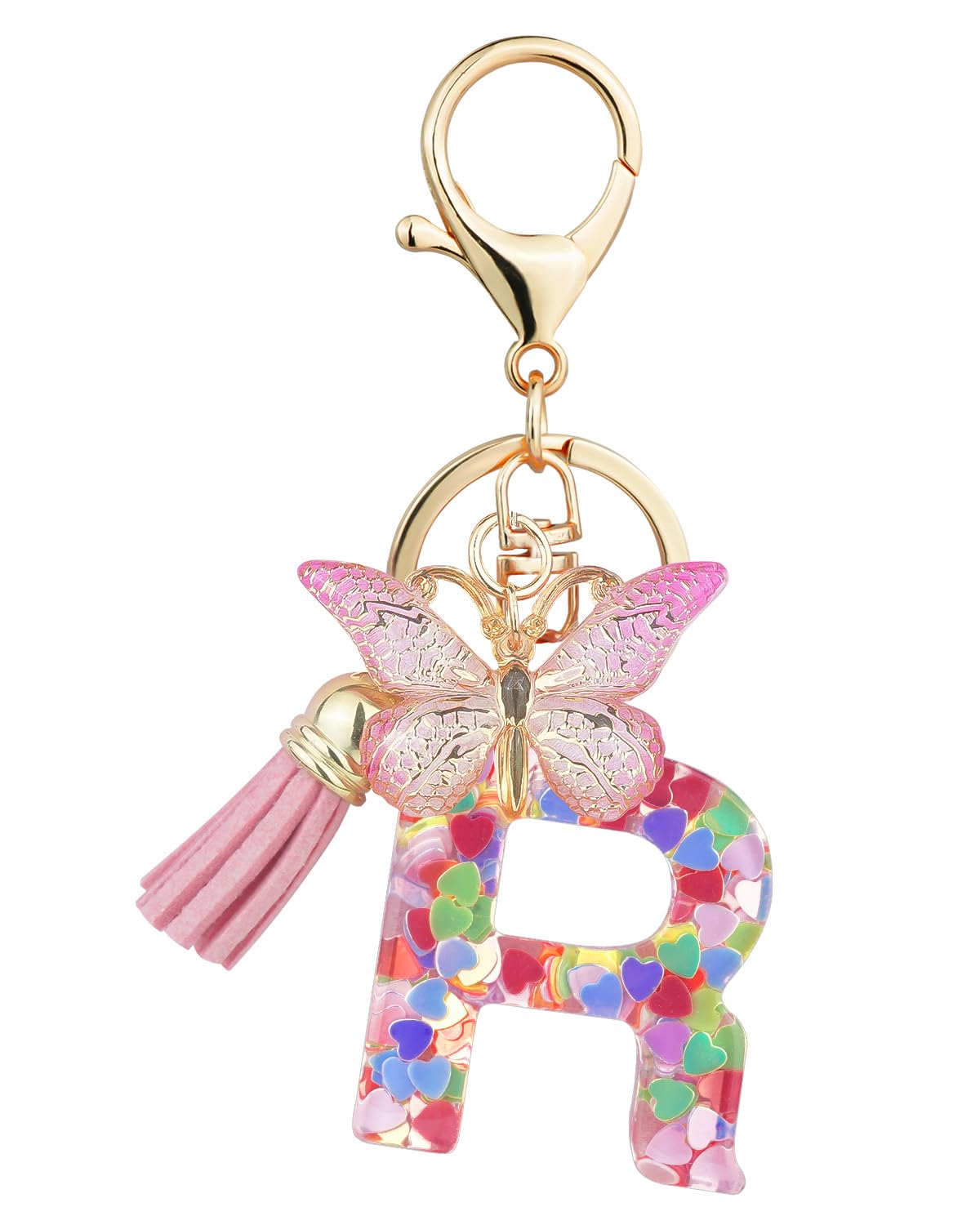 Chivixe Initial Letter Keychain for Women Tassel Butterfly Pendant Key Ring Cute Car Keychain for Wallet Backpack Bag Charm