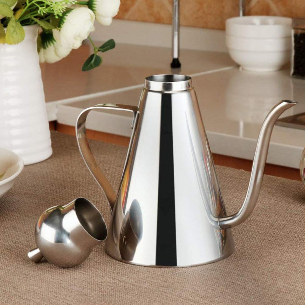 Lata De Aceite De Oliva Botella Dispensadora De Aceite De Acero Inoxidable Aceite De Metal Vinagre Bureta Recipiente para Salsa-1 L