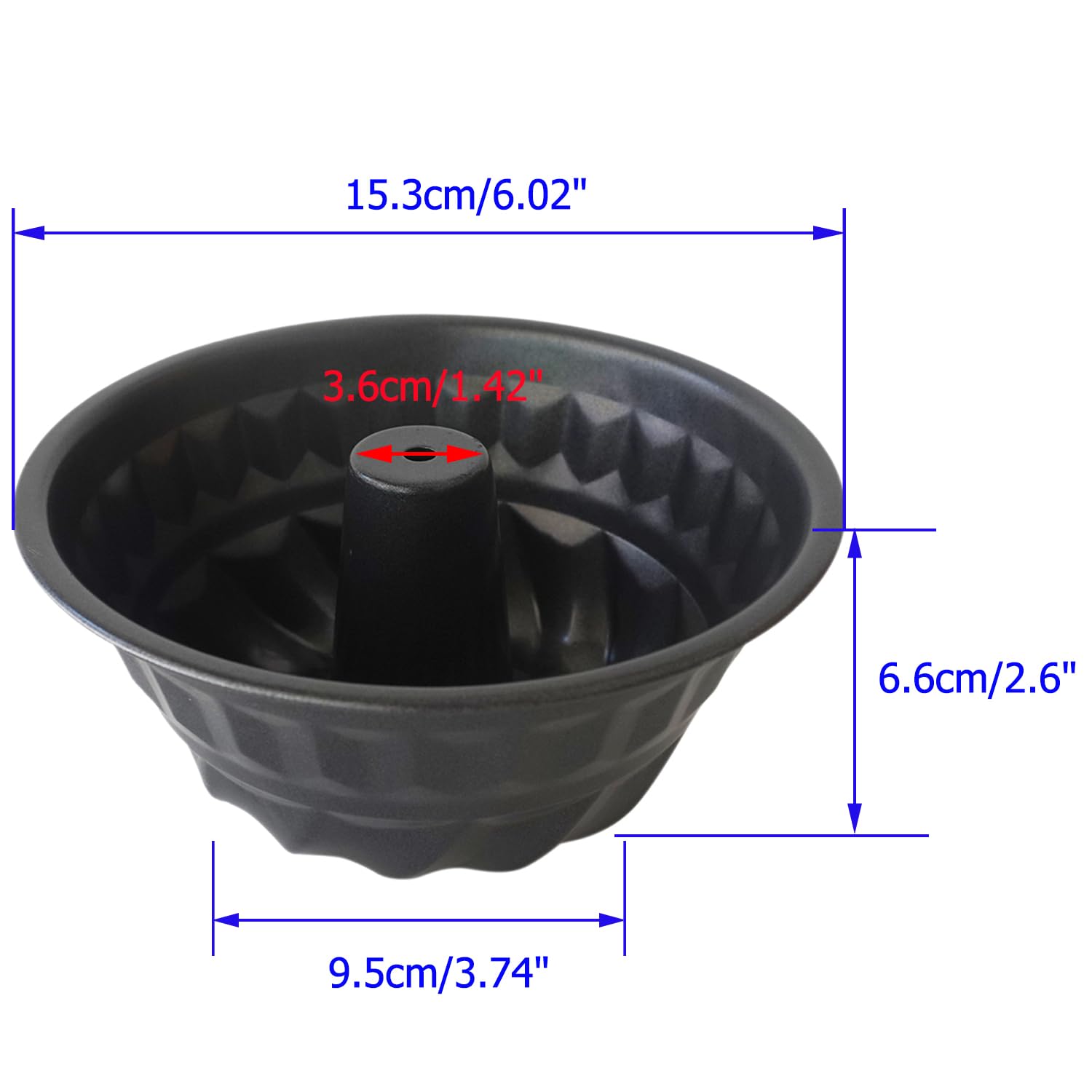 Molde pequeño Bundt para tartas de 6 pulgadas, antiadherentes para hornear, estriados para hornear, lata de tubo redondo de tamaño mediano, molde de acero al carbono para hornear libra de 2