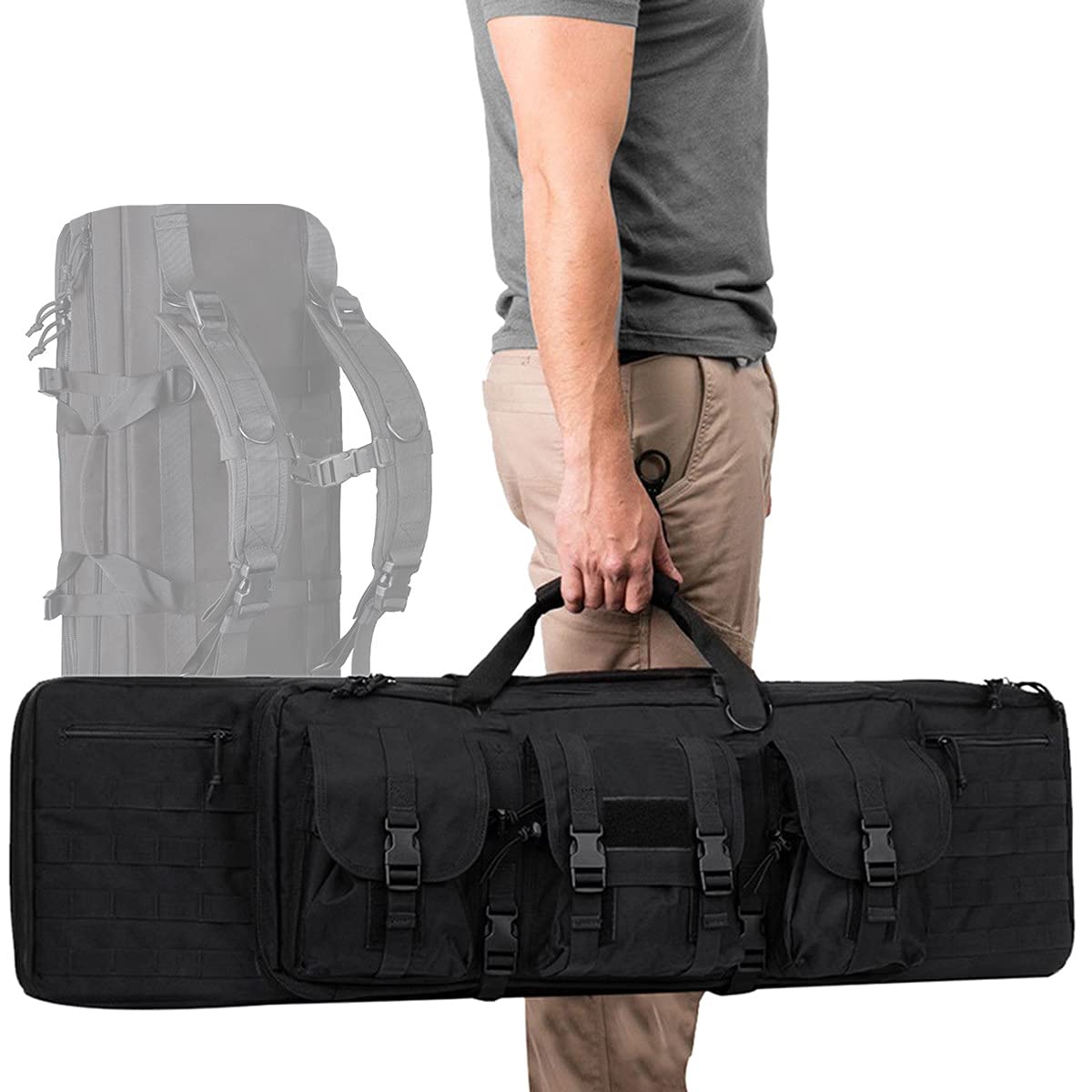 Custodia Doppia per Fucile Lungo, Custodia per Fucile, Custodia Tattica per Fucile e Borsa Multifunzione Resistente per Fucile/Black/36Inx12In