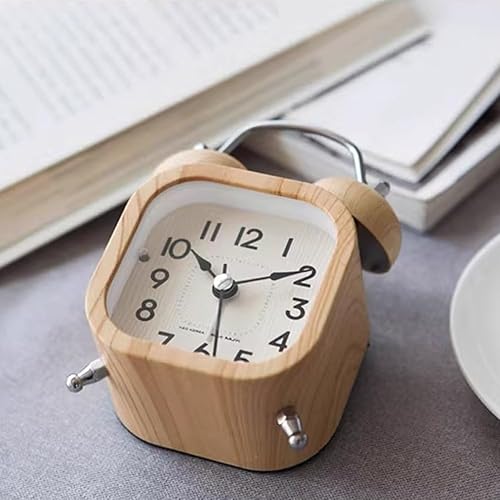 Miniatura 2 de Double Bell Alarm Clock, Vintage Alarm, Wood Grain Alarm Clock Bedside Wake Up Clock No Ticking Silent Alarm Clock with Backlight