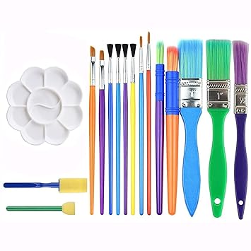 DEZIINE16 Pieces Painting Brushes for Kids, 15 Pack Paint Brushes with 1 Color Palette for Watercolor, Oil, Acrylic, Crafts Painting