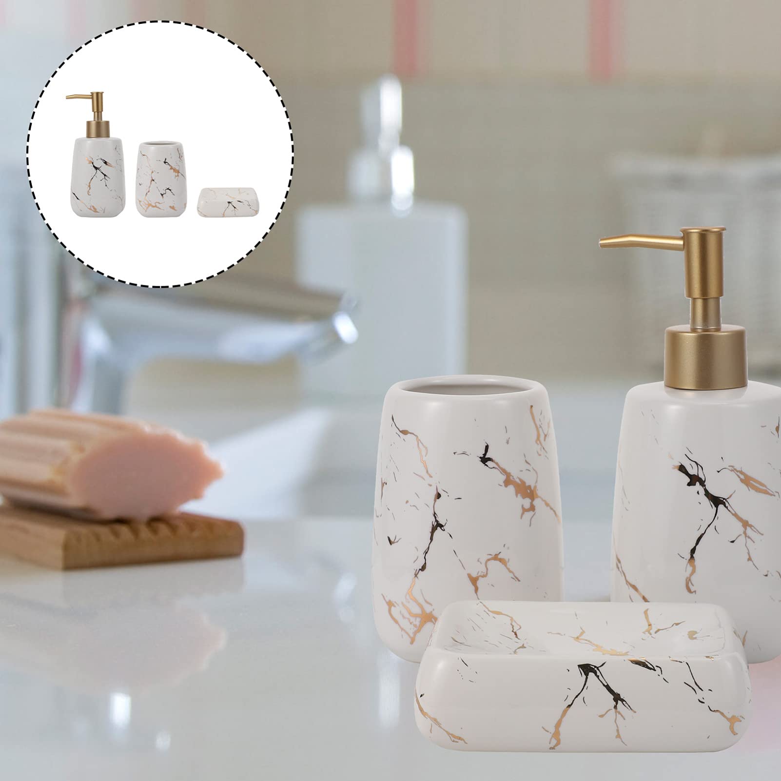 Ensemble de Salle de Bain Blanche 3 Pièces Décoratif en Céramique