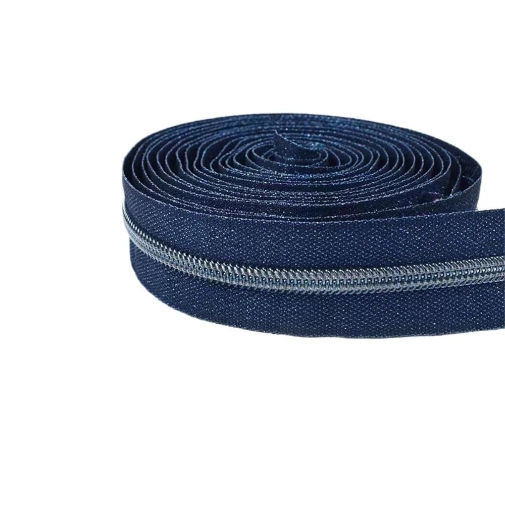 Zip Fastener 5# Silver/Gold/Black Good Flexibility Nylon Zipper Tape, Blue/Purple/Rose Red High Temperature Resistance Sliders 1pc(Blue,3Meters)