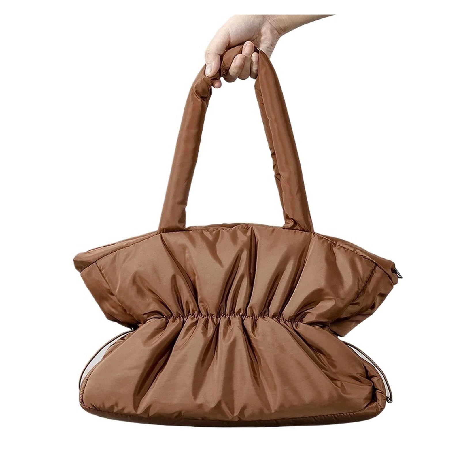 Puffer Tote Bag Bolso acolchado suave con cordón, bolsos de hombro acolchados de diseñador for mujer, bolso de mano de algodón con plumón de nailon, bolsos simples for mujer Down Acolchado Bolso(Pink)