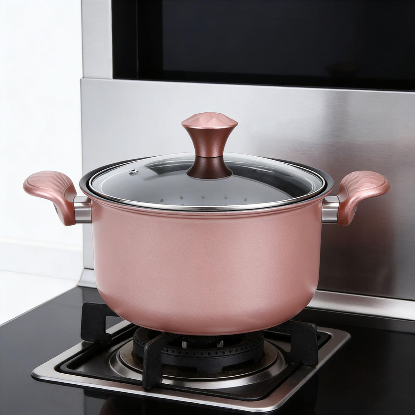 Cocoarm Garnek do Zupy ze Stali Nierdzewnej, Garnek do Gotowania z powłoką nieprzywierającą o średnicy 26 Cm, Ergonomiczne Uchwyty Gotowania na Parze Rodzinnych Posiłków