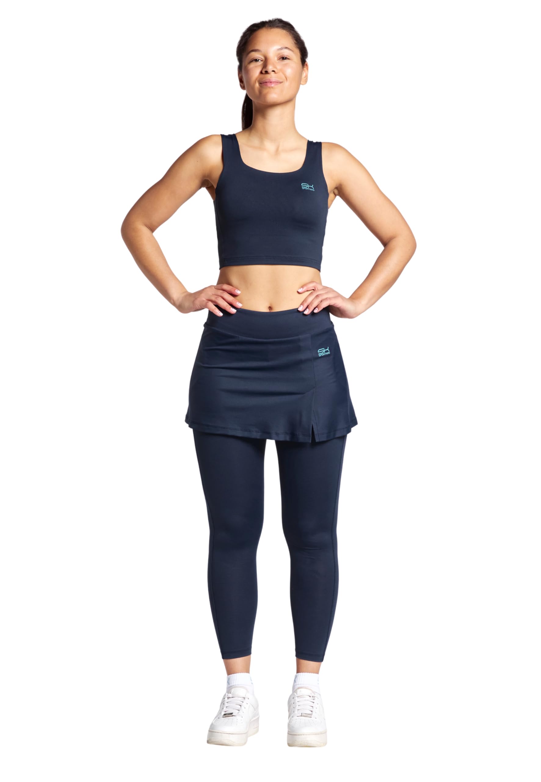 Sportkind Mädchen & Damen 2-in-1 Tennisrock mit Taschen & Langer Leggings, Laufrock, Yogahose mit Rock, Sport Skapri