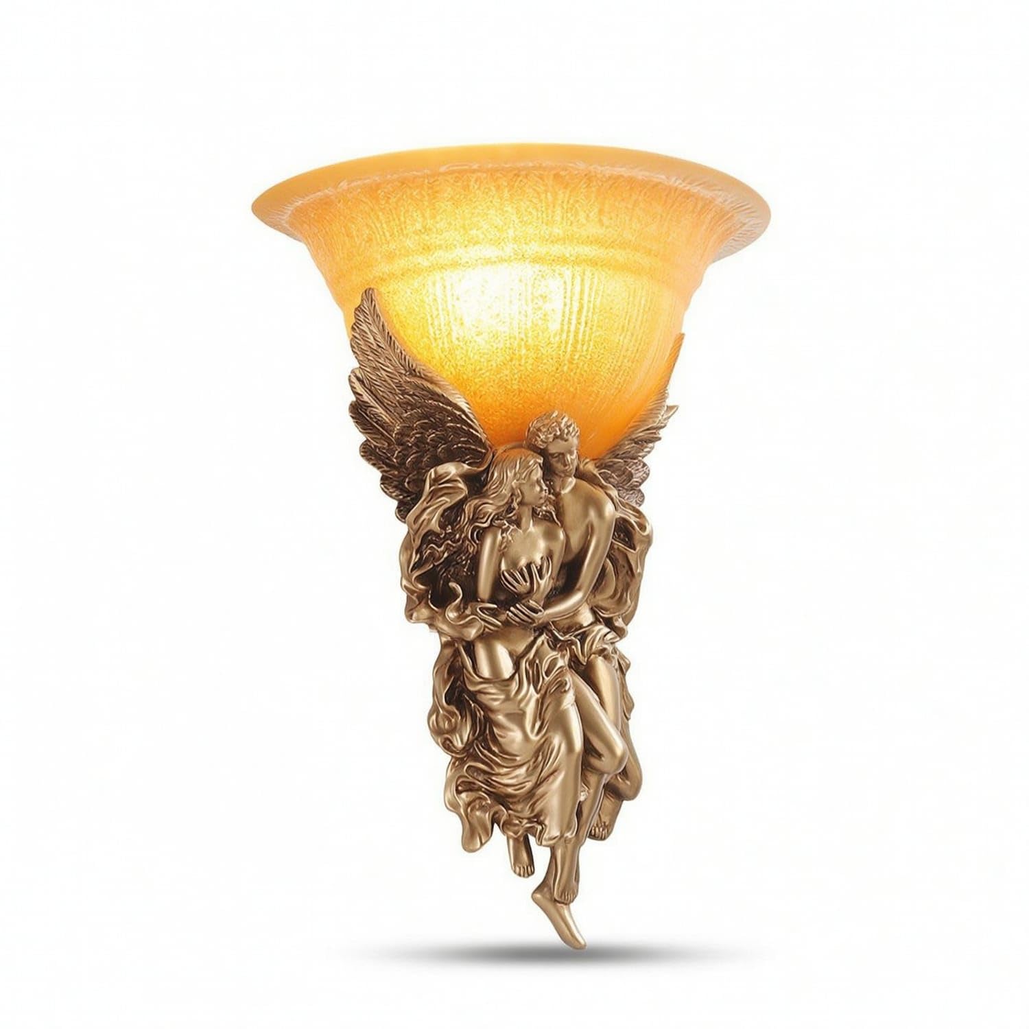 SNAPPSY Vintage Angel Sconce with Glass Shade Ornate Angel Wall