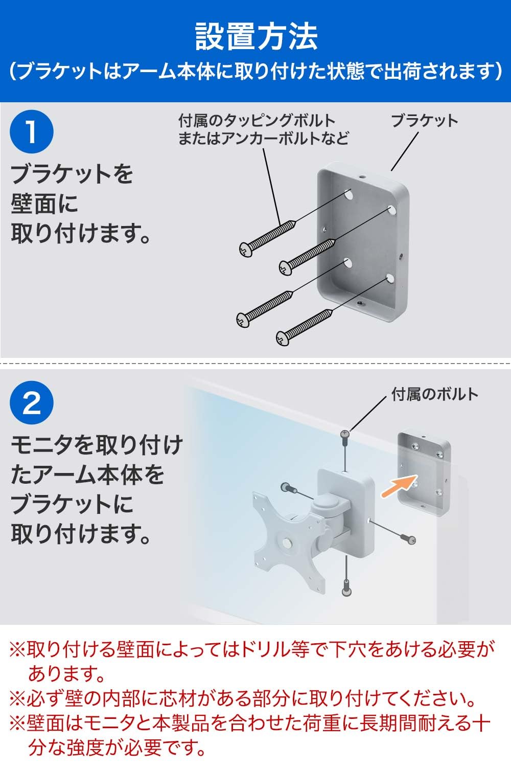 サンワダイレクト モニターアーム 壁掛け