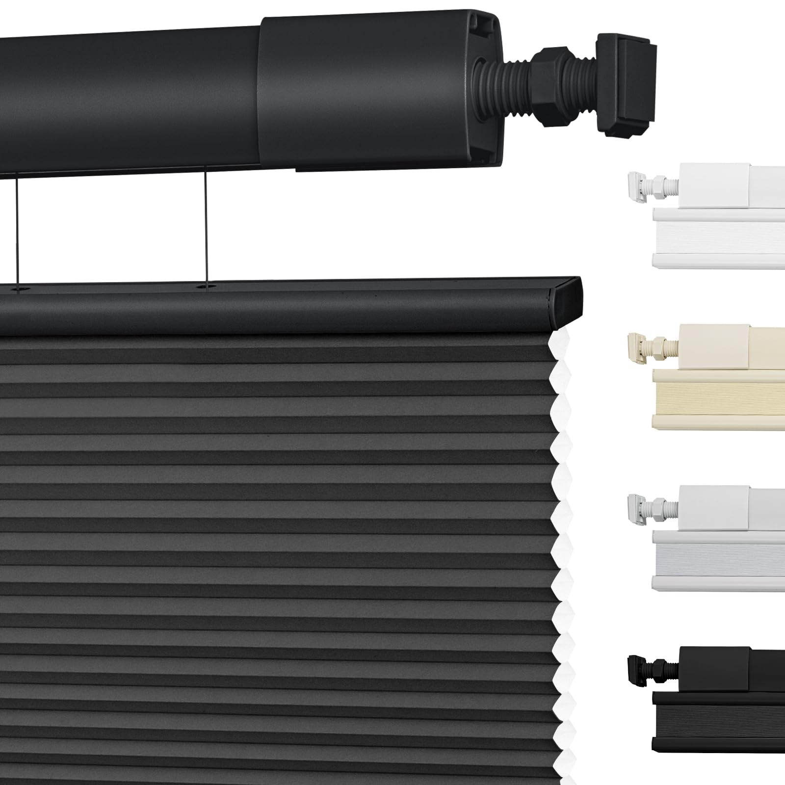 Moonice No Drill Top Down Bottom Up Cellular Pleated Shades Cordless Shades for Windows Light Filtering Honeycomb Blinds for Home Bedroom Office (Light Filtering - Black, 102cm W x 183cm H)
