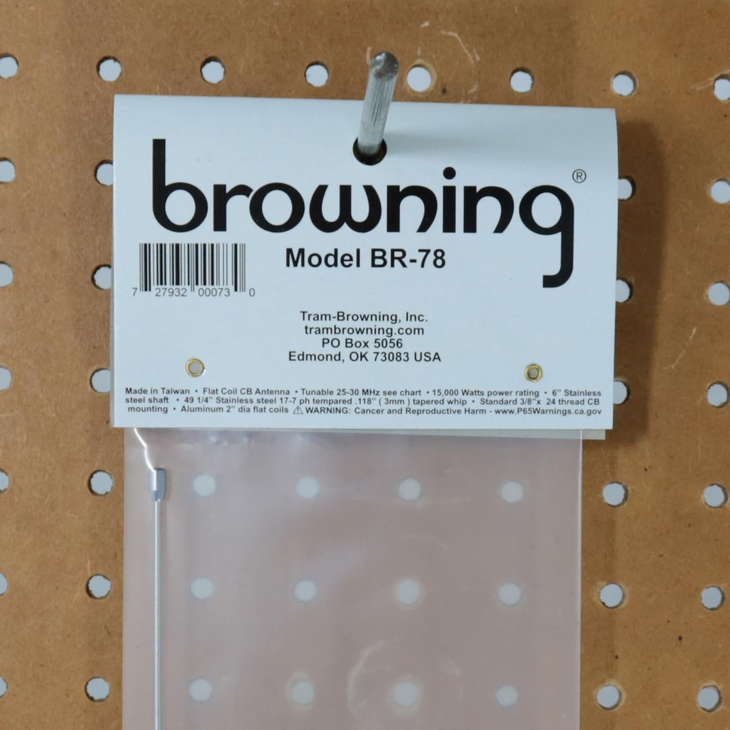 Back of Browning BR-78 packaging label with manufacturer details
