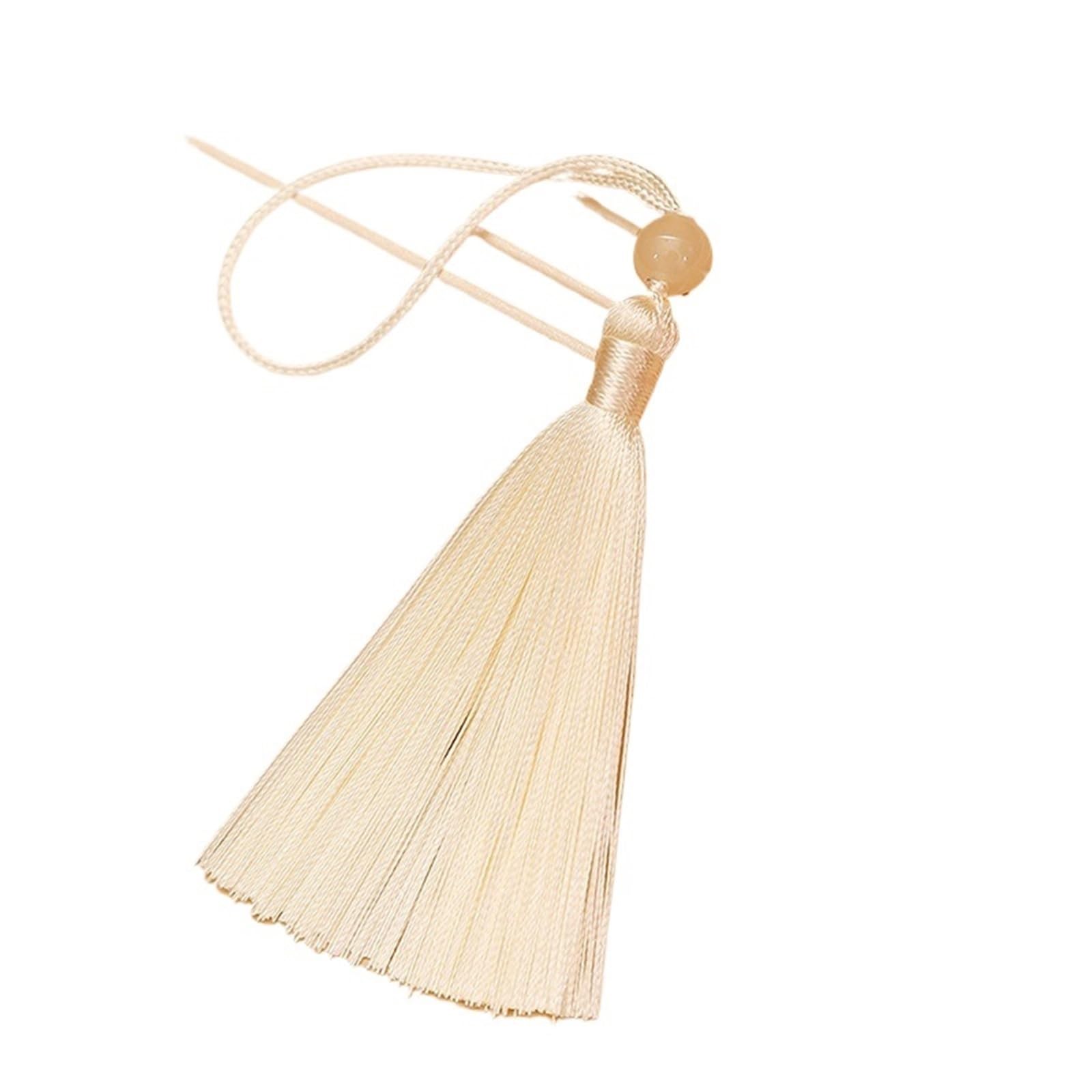 Mini Tassels for Crafts 80pcs Silky Tassel Soft Mini With Jade Beads For DIY Jewelry Making Bookmarks Decor(Beige)