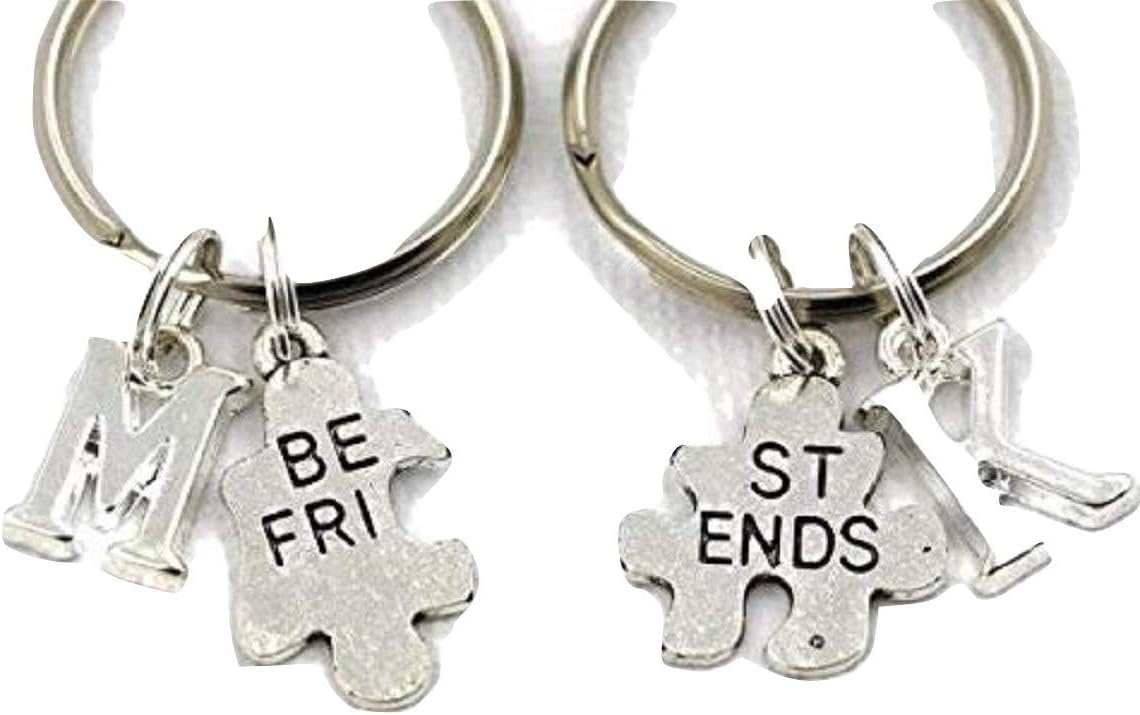 SILVER KNIGHT 2 Best Friends Key Rings, Personalized Keychains with Puzzle (Pick Your Own Letters), BFF Keyring, Friendship Keychain Set,Gift Bags
