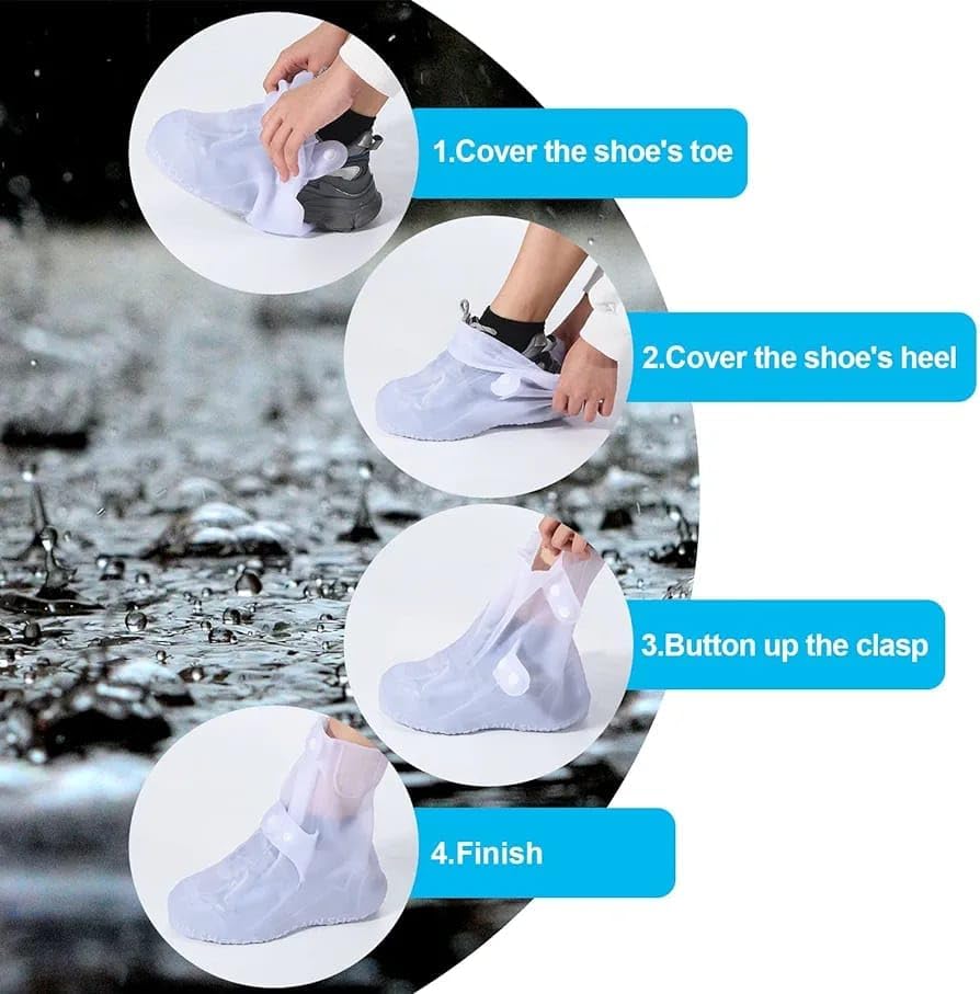 Image of New Double-Breasted Design Shoe Covers Reusable, Durable Rain Shoe Covers Easy-On and Easy-Off,Anti Slip Reusable & Foldable Shoe Covers - TPE Sole Waterproof Rain Boot Cover