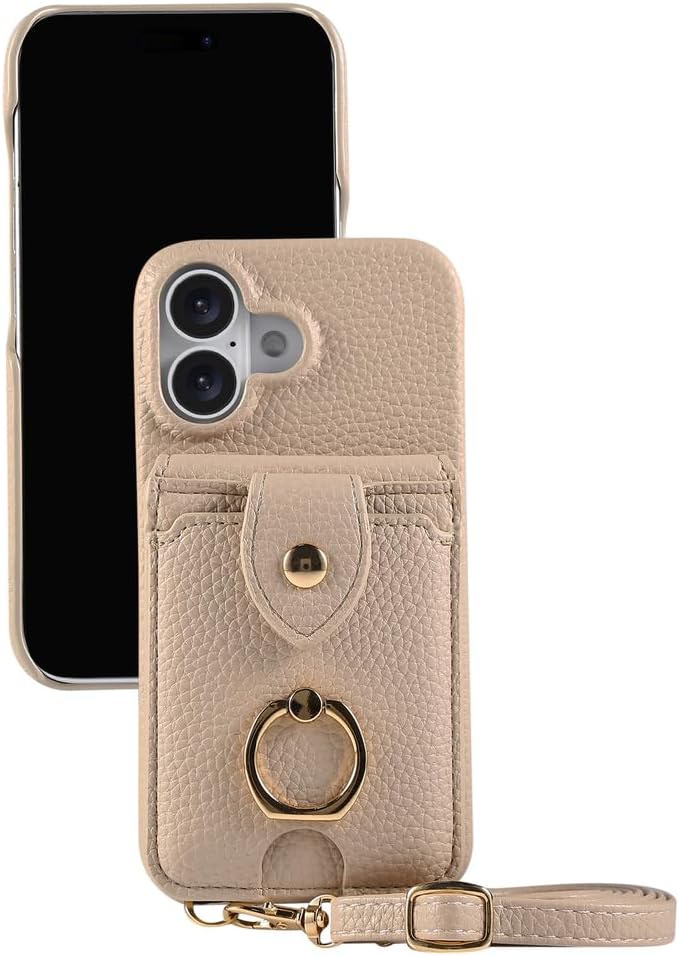 Crossbody Case for iPhone 17/17 Air/17 Pro/17 Pro Max, Stylish Wallet Leather Cover with Card Holder and Metal Ring Stand Case Purple