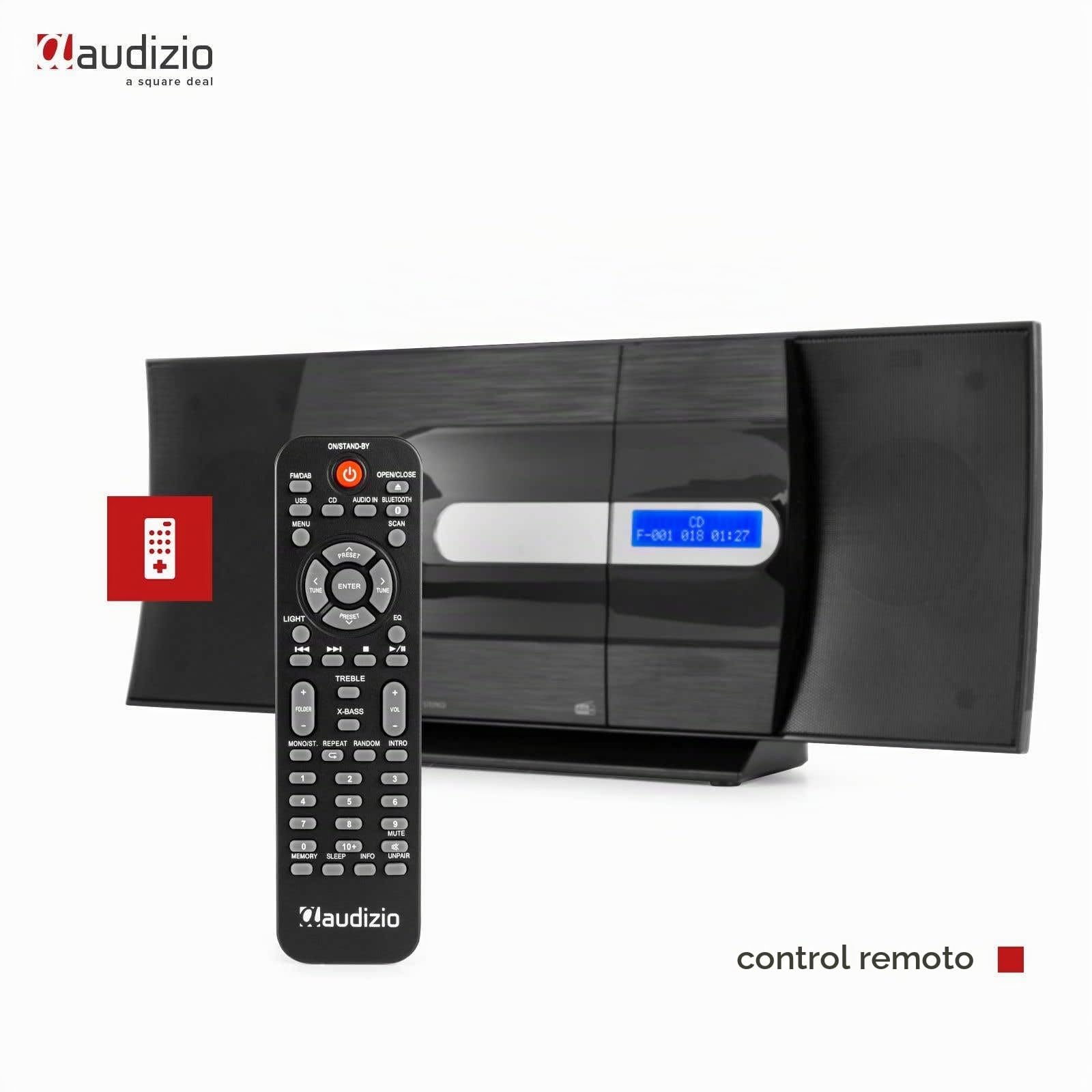 Audizio Tours Home Sistema estéreo HiFi con Bluetooth, Reproductor de CD, MP3 USB, sintonizador de Radio Digital Dab+ y FM, Mando a Distancia Incluido - Negro
