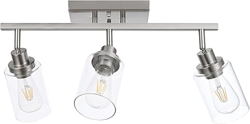 MELUCEE Lámpara de tocador de baño de 3 luces de níquel cepillado para techo, lámparas de pared con cabezal giratorio para pasillo, porche,