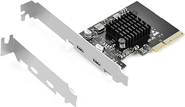 ELUTENG USB C PCIe Karte 2 Ports 2 x 10Gpbs Kompatibel mit PCIE X4/X8/X16, PCI-E USB C 3.2 Gen2 Erweiterungskarte 20Gbps mit Großflächigem Kühlkörper für Desktop PC Windows 11/10/8/7/XP