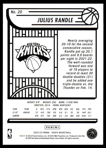 Miniatura 2 de 2022-23 Panini NBA Hoops #20 Julius Randle NM-MT New York Knicks Basketball Trading Card NBA