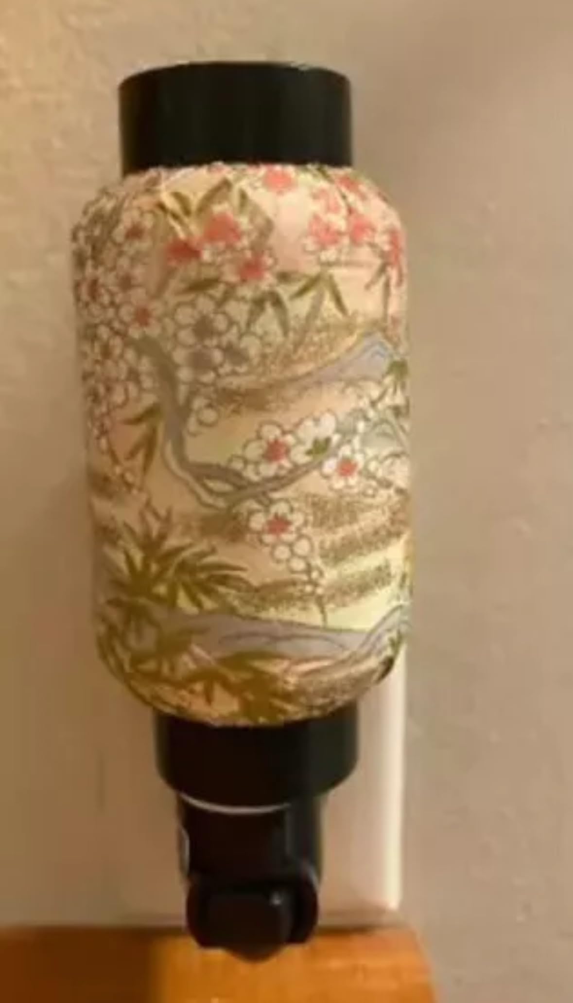 Japanese Cherry Blossom Night Light Decorative Wall Plug-in Black and Cream with Floral Design