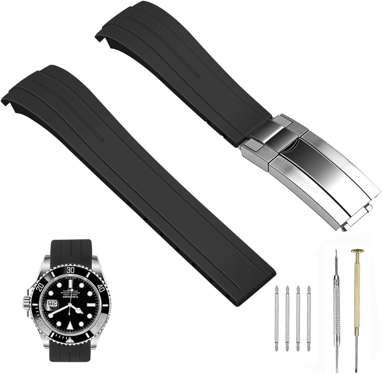 18mm 20mm 21mm 22mm Silicone Watch Band Black Rubber Watch Bands, Tapered Curved End Watch Strap for Moonswatch, No Gap Watch Replacement for Men Women with Classic Diving Buckle Multiple Colors