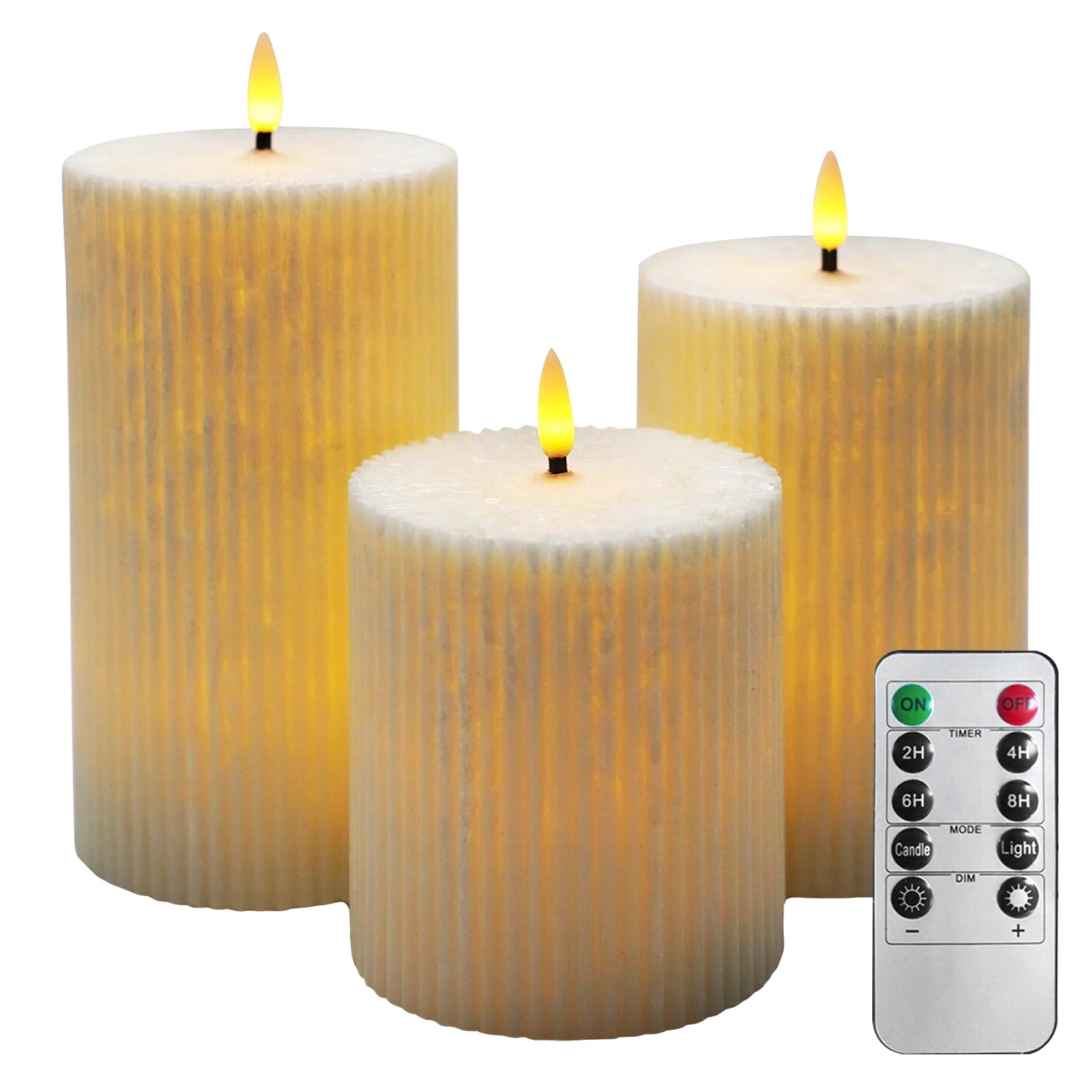 AnnSpa LED Candles Vertical Stripe 3 Set Pillar Candles with Remote Control and Timer Flickering Battery Operated Electric Candle flameless Candle