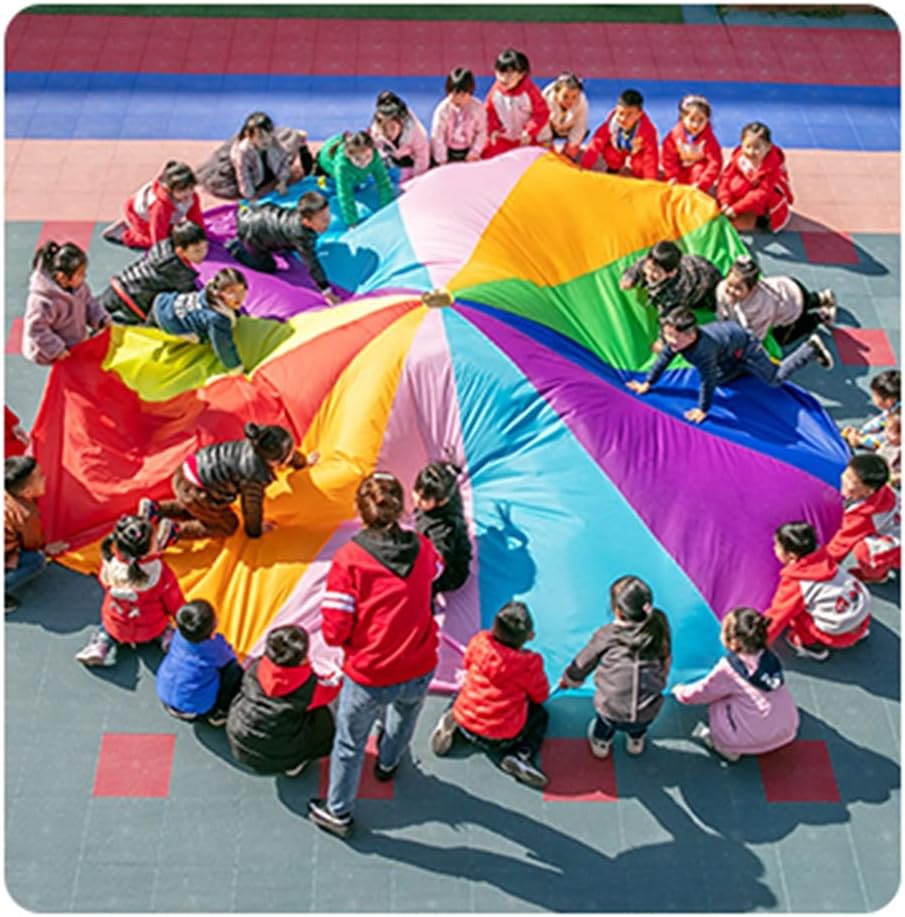 Kids Play Rainbow Parachute with Handle, Adult Kids Team Building Group Activity Teamwork Play Parachute, Sturdy Tear Resistant (Size : 7m/22.96ft)