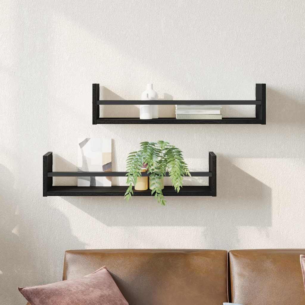 Étagère murale chêne noir 60x16 cm rangement suspendu salon cuisine bureau