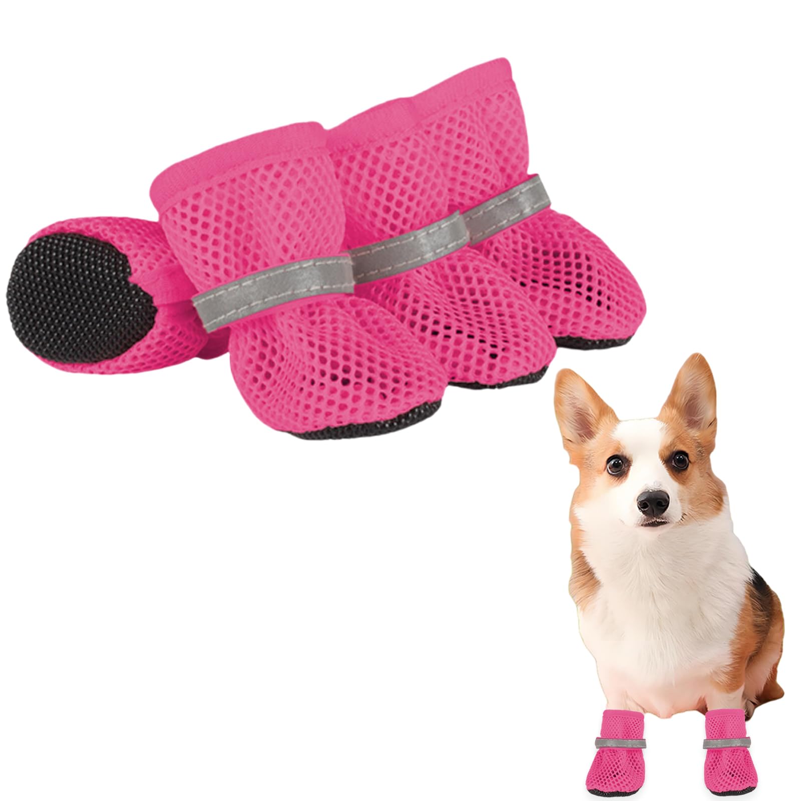 Summer Breathable Dog Shoes for Small Dogs, Breathable Mesh Dog Boots for Summer Hot Pavement, Reflective Adjustable Non Slip Paw Protectors for Small