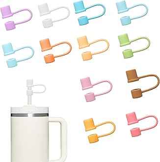12 Pcs Straw Covers for Stanley, Straw Topper, Straw Cover Cap for Stanley 30OZ, 40OZ and Owala, Osse, Simple Modern Tumblers with Lid 10mm/0.39inch straws, Food Grade Silicone. (12pcs-Basics-Mix)