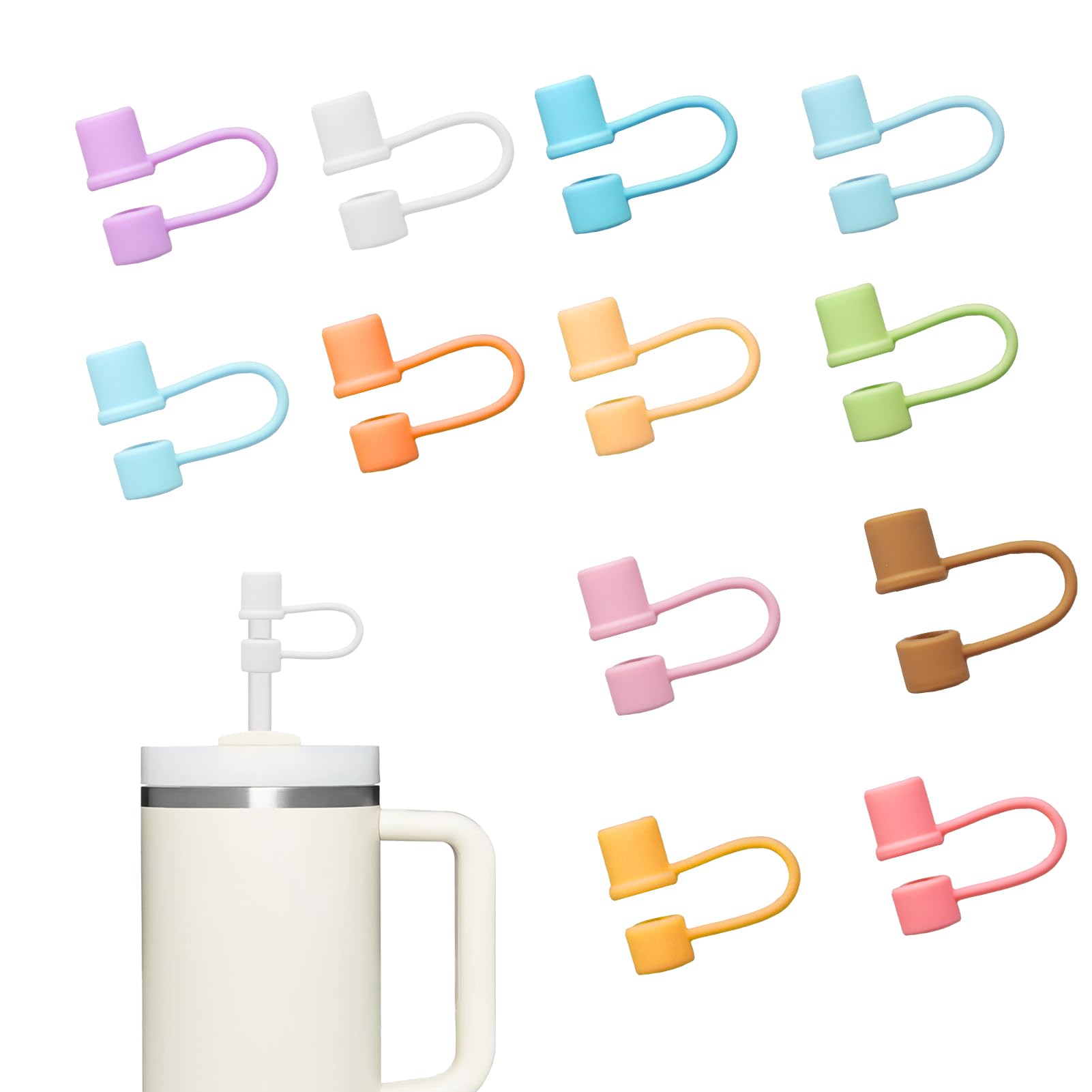 12 Pcs Straw Covers for Stanley, Straw Topper, Straw Cover Cap for Stanley 30OZ, 40OZ and Owala, Osse, Simple Modern Tumblers with Lid 10mm/0.39inch straws, Food Grade Silicone. (12pcs-Basics-Mix)