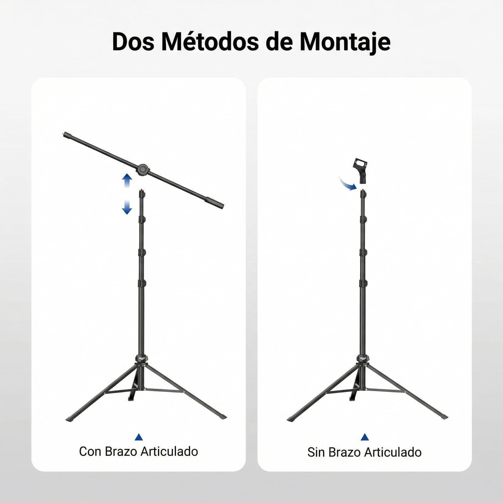 NEEWER MS046 - Soporte de micrófono con brazo de brazo, soporte ajustable resistente y brazo con 2 abrazaderas de soporte de micrófono, 3 clips de cable, bolsa, adaptador de 3/8 a 5/8 pulgadas para