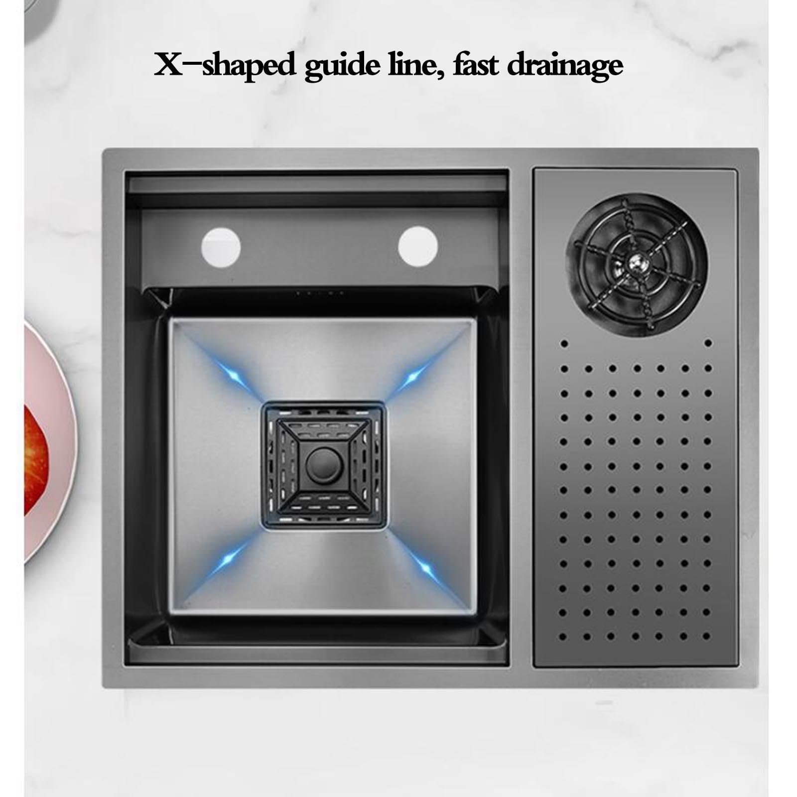 Versteckte Edelstahl-Küchenbar mit Abdeckung und Armatur – Siphon-Design für Balkon, Studio-Apartment, Außenbereich, platzsparendes Handwaschen