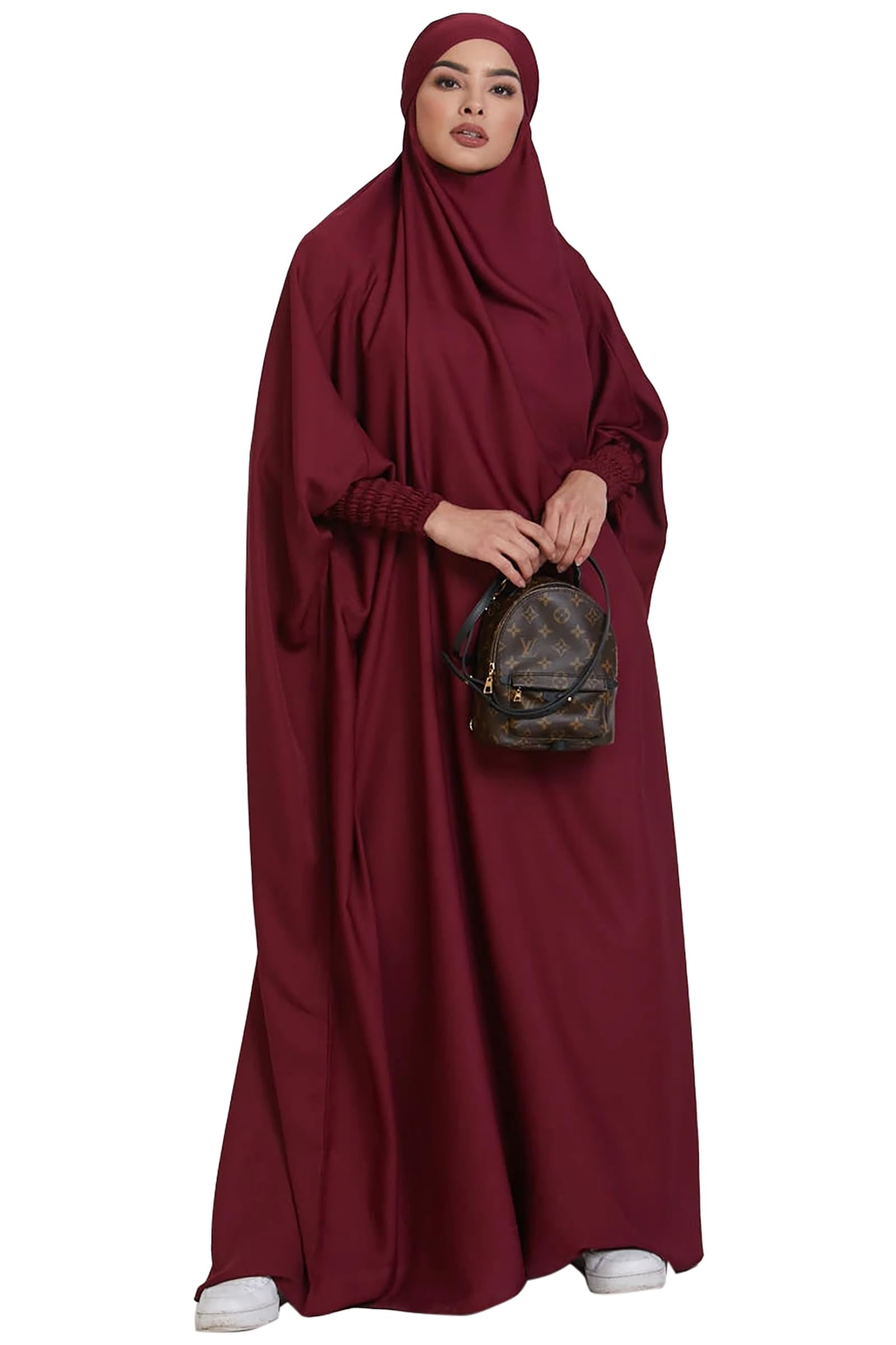 Zofocy Women's One-Piece Muslim Abaya Dubai Islam Hijab Robe Solid Lady Prayer Hoodied African Dress, weinrot, One size