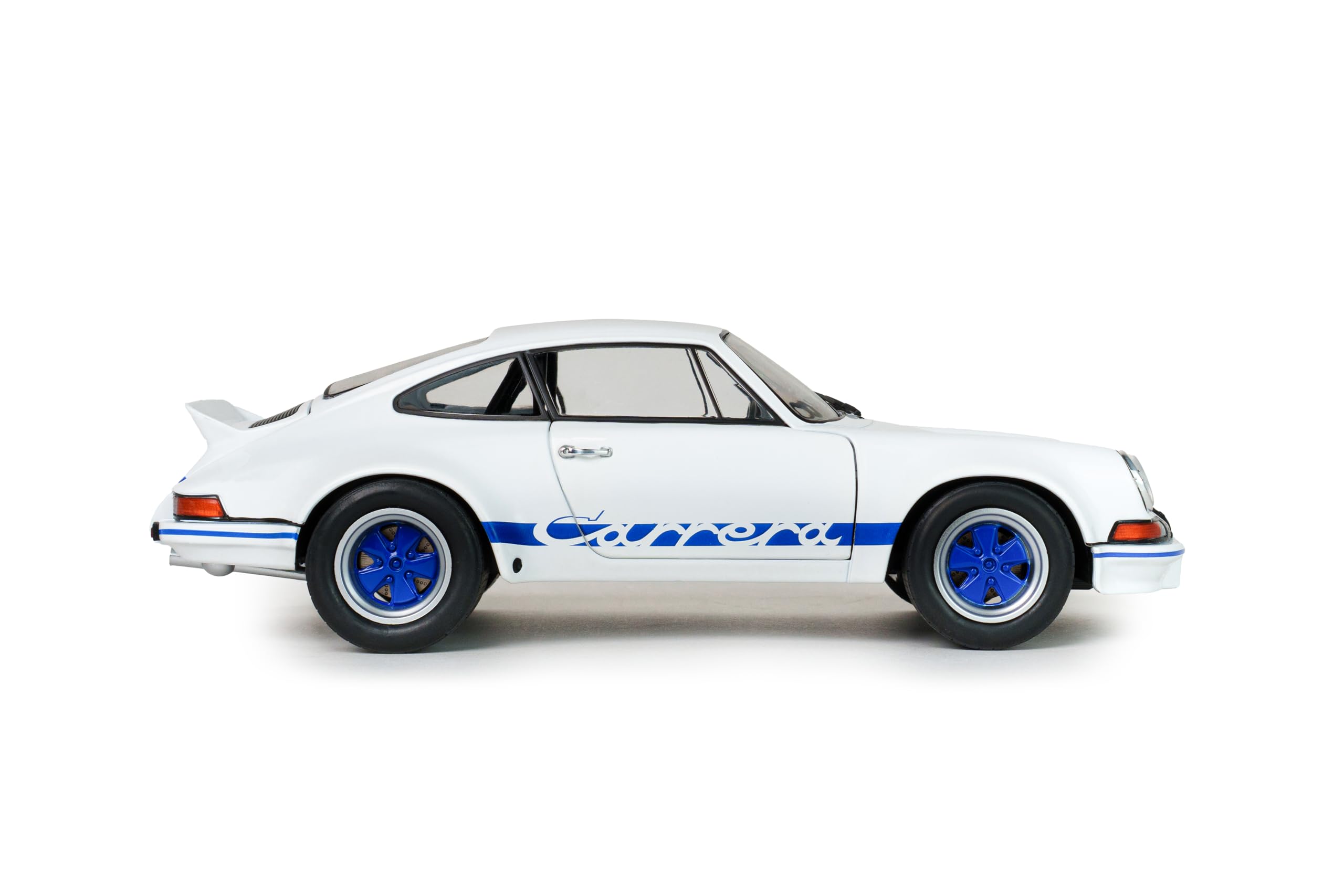Solido Porsche 911 RSR 1973 – Diecast Voiture Miniature de Course Classique 911 avec décor Carrera, carrosserie détaillée et Jantes de Sport, Blanc avec des Accents Bleus, 1:18