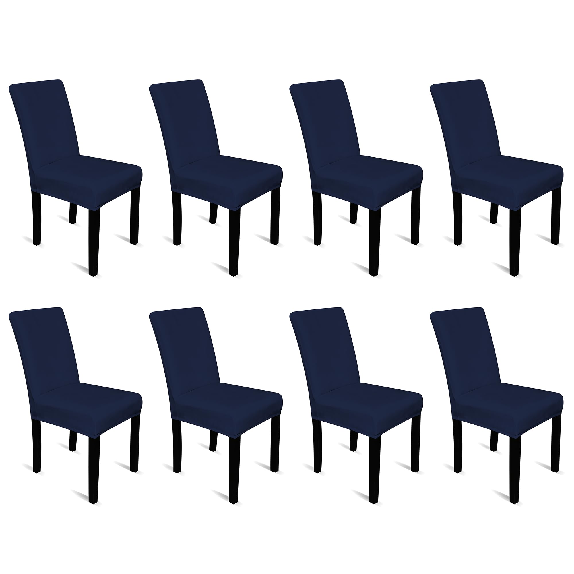 Trimming Shop Velvet High Back Dining Chair Covers, Navy Blue, Pack of 8