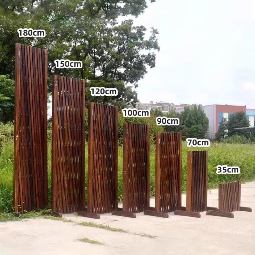Recinzione da giardino in legno, staccionata espandibile, autoportante, divisorio decorativo per esterni, con base, per cortile (marrone, 32 ~ 210 x 100 x 30 cm)